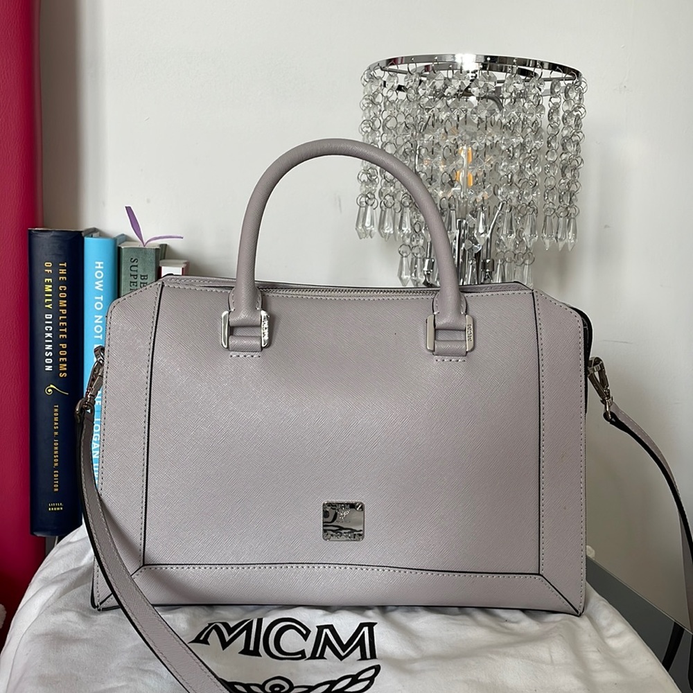 MCM discontinued Grey purple mauve crossbody tote bag Saffiano Nuovo Tote
